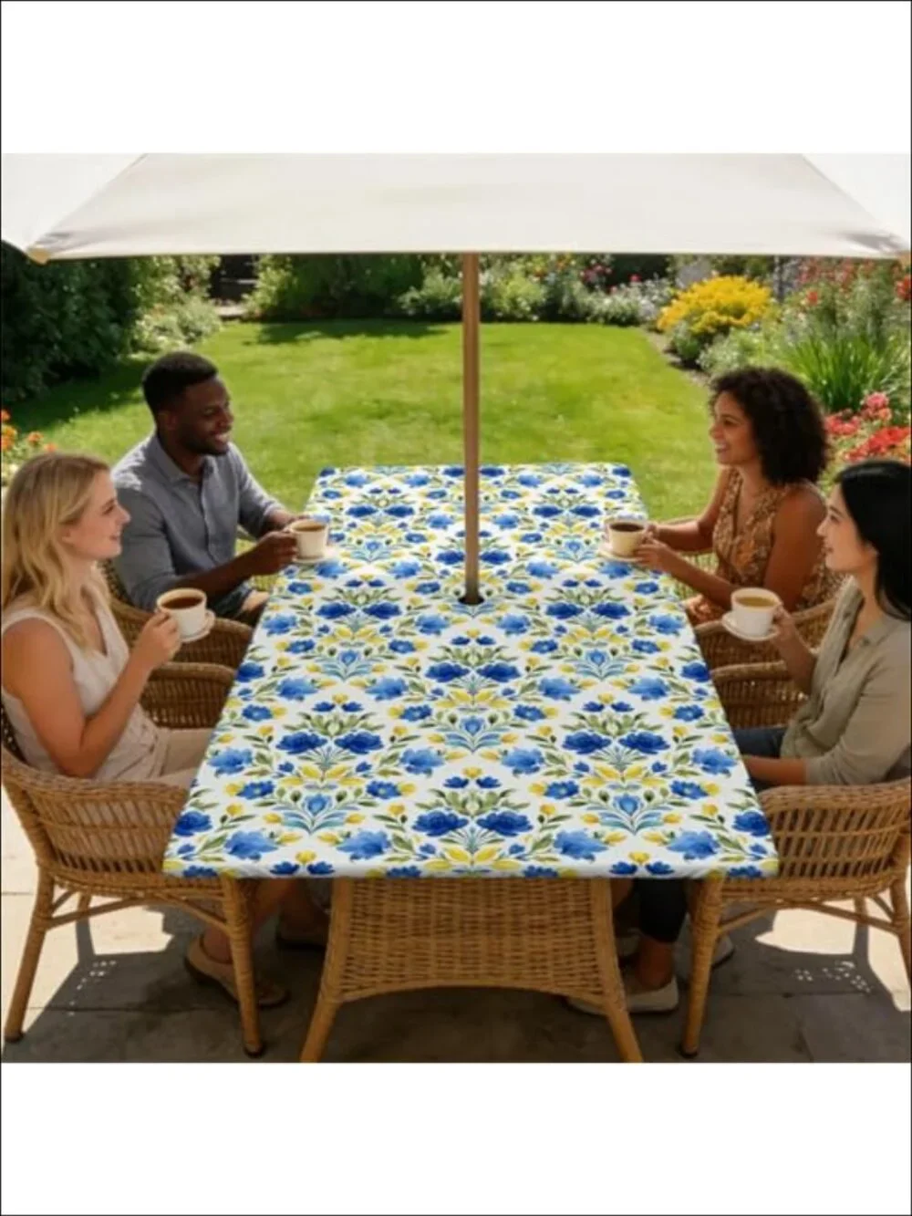 Rectangle Outdoor Tablecloth Waterproof Umbrella Hole Zipper Stretch Edge